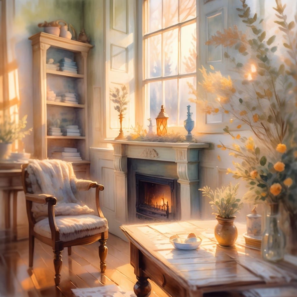 Cozy Morning in a Vintage Watercolor Cottage