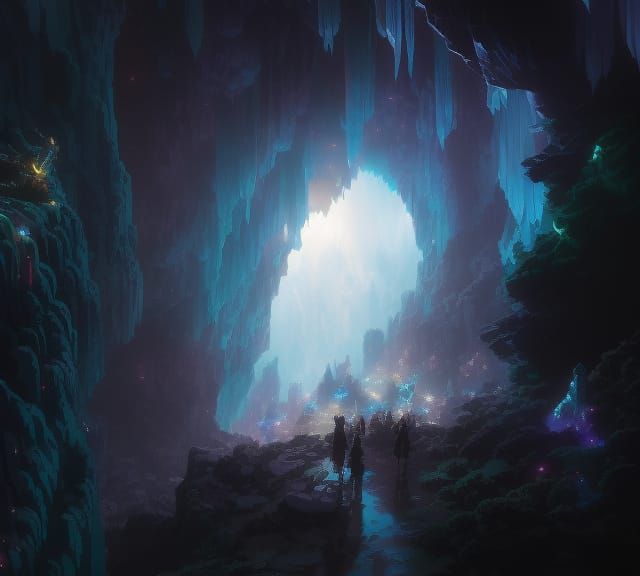 Bioluminescent Cave City: Epic Fantasy Concept Art