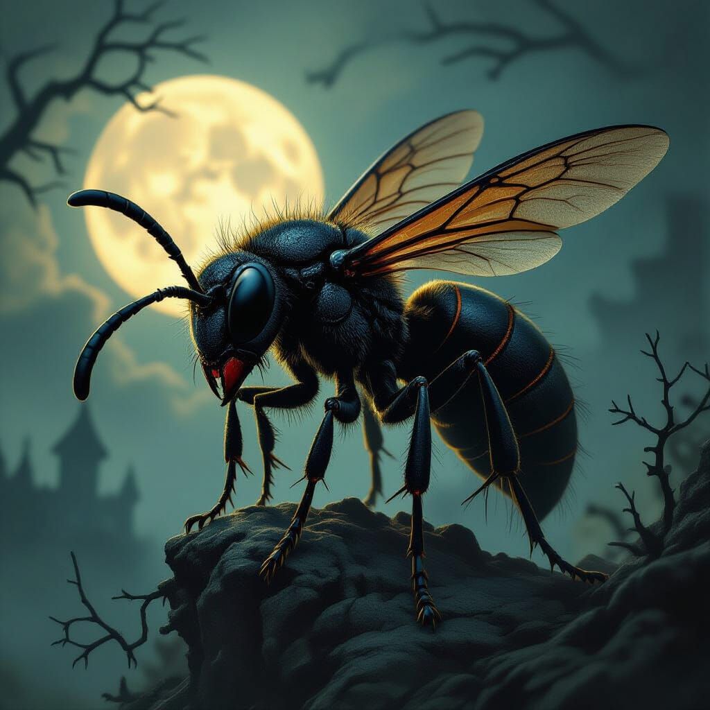 Terrifying Devil Wasp in Gothic Fantasy Art Style