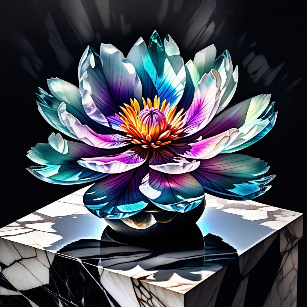 Crystalline Flower in Digital Watercolor Style