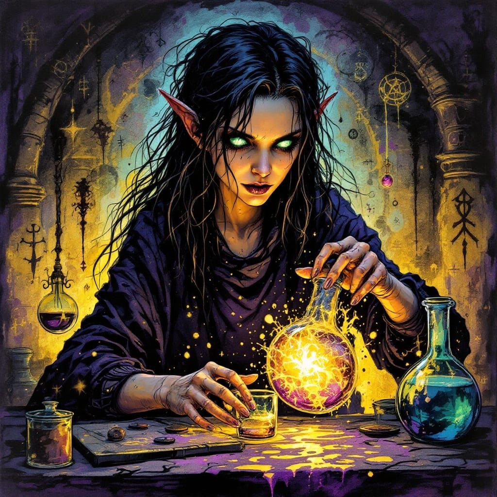 Seraphine the Alchemist's Midnight Potion Experiment