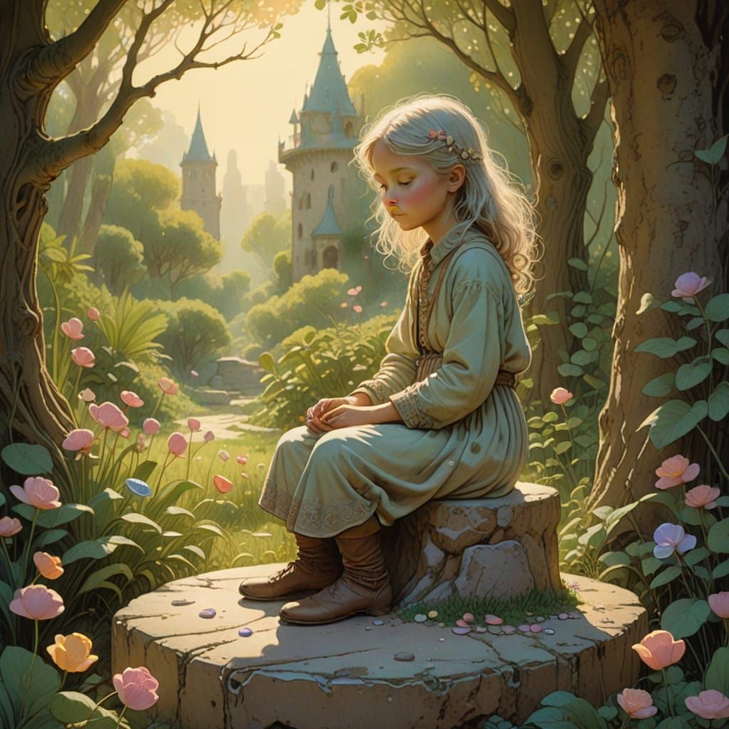 Whimsical Fantasy Scene in Moebius Style