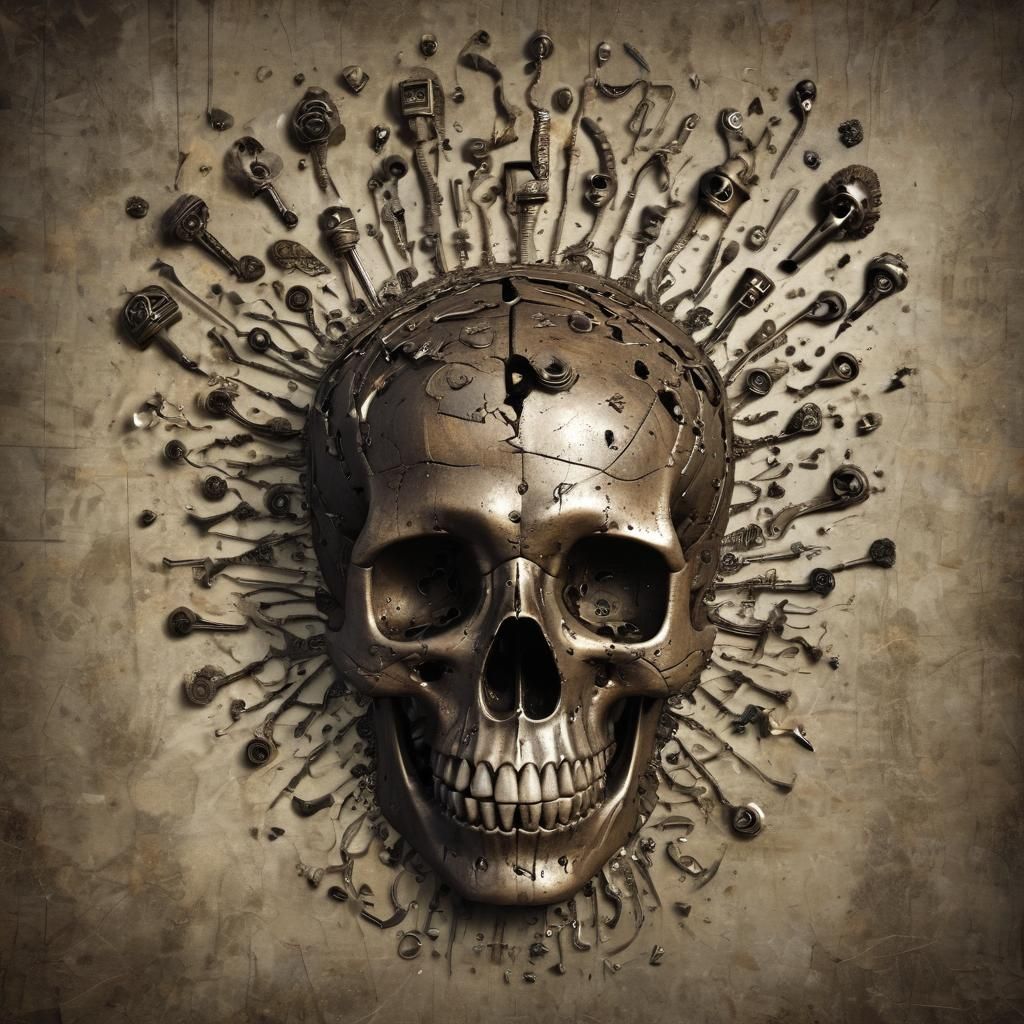 Steampunk Skull Overflowing with Metal Questions