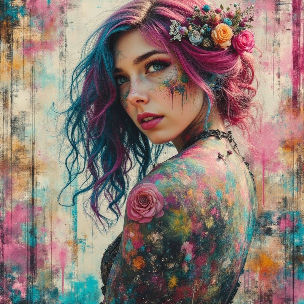 Fairy Punk Woman in Digital Glitch Art Style