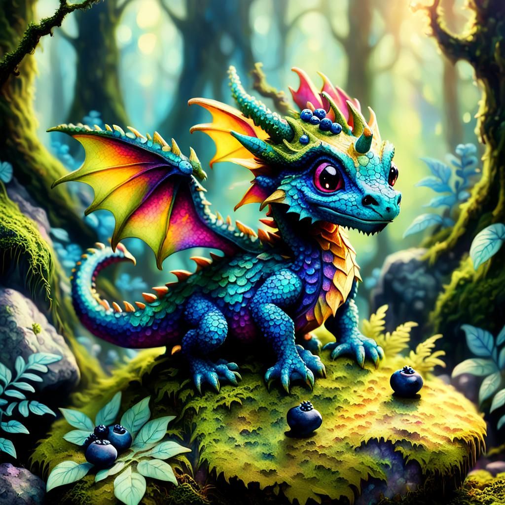 Teeny Dragon and Blueberry in Splash Art Style
