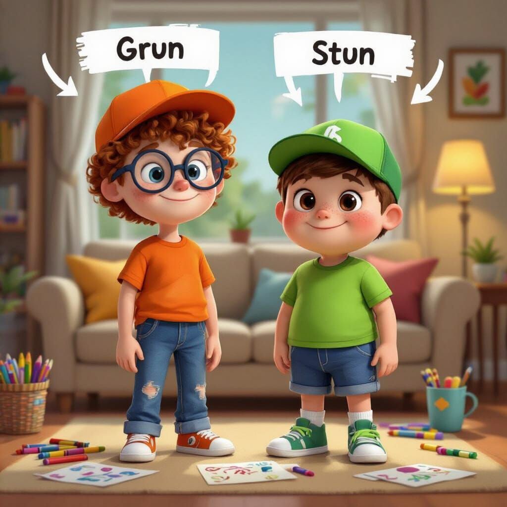 Cartoon Illustration of Two Boys in Vector Style