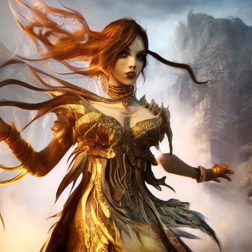 Demon Goddess with Obsidian Crown: Detailed Matte Painting