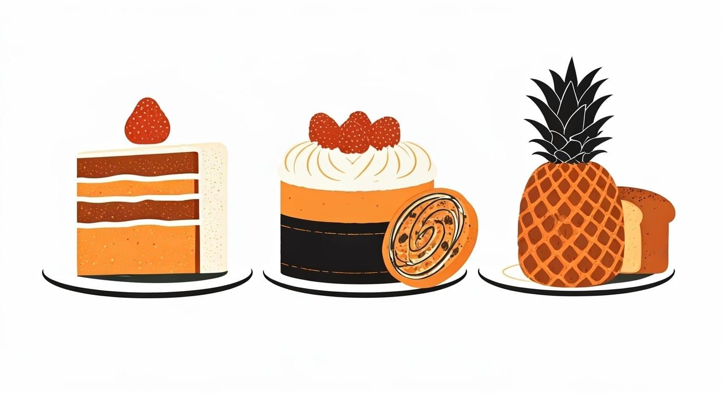 Minimalist Line Art of Desserts and Pineapple