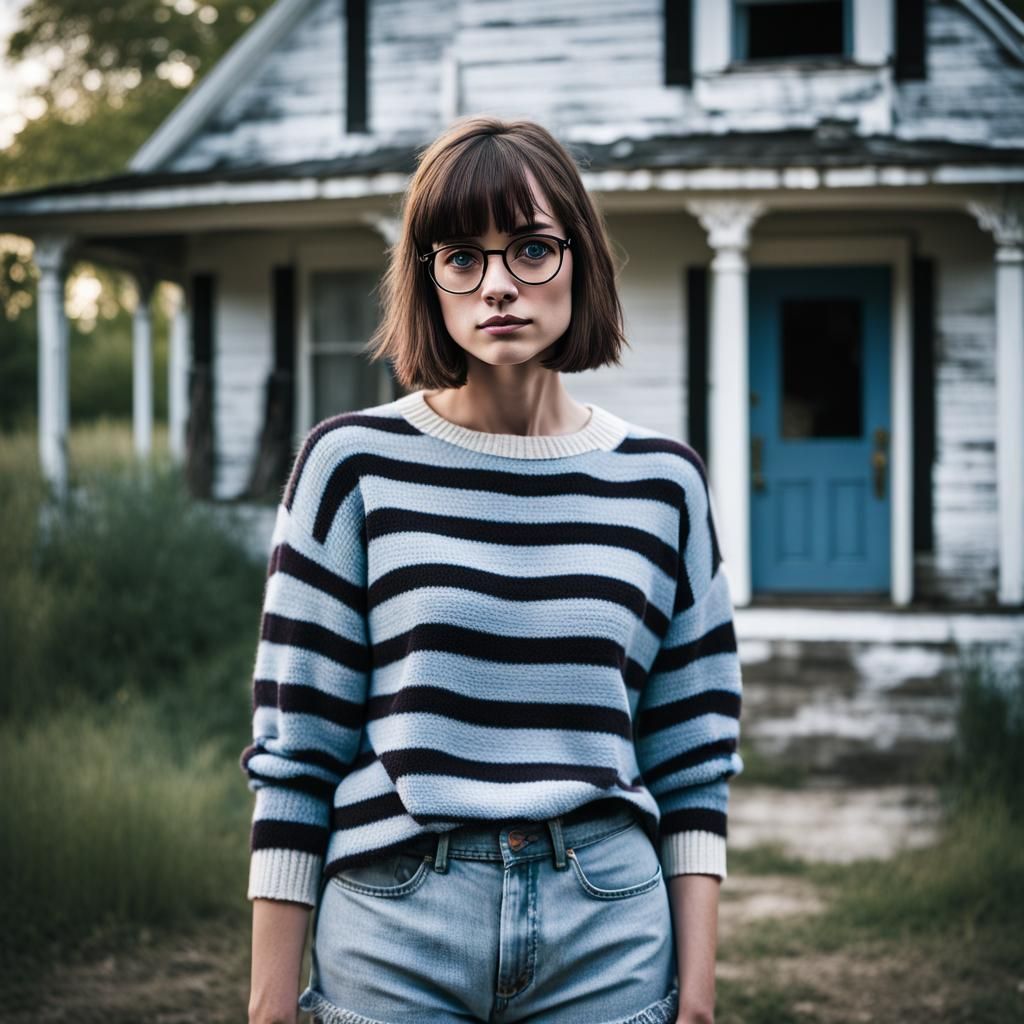 Vintage Horror Final Girl with Rifle