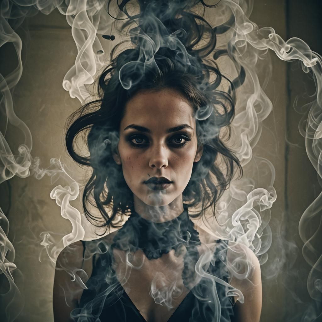 Dramatic Woman in Smoke and Shadows