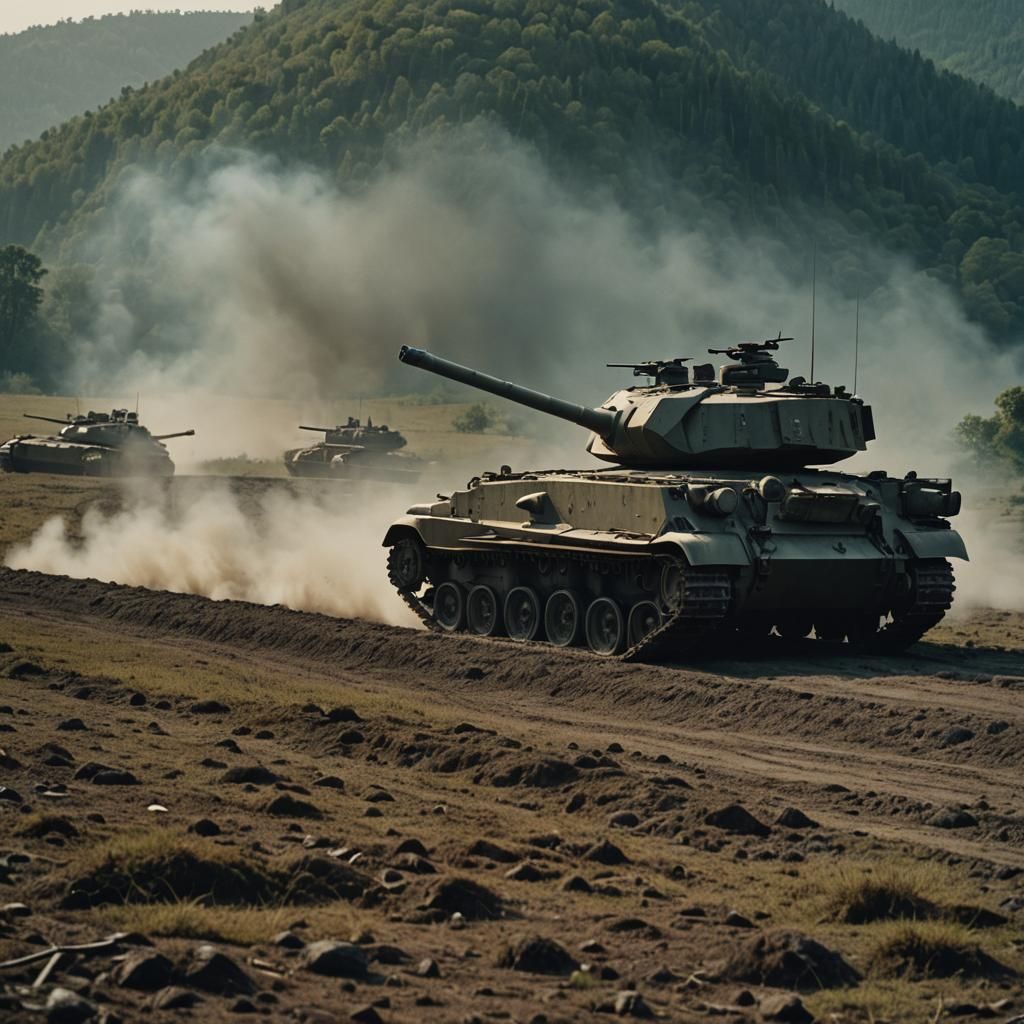 Cinematic Tank Still with Film Grain and Vignette