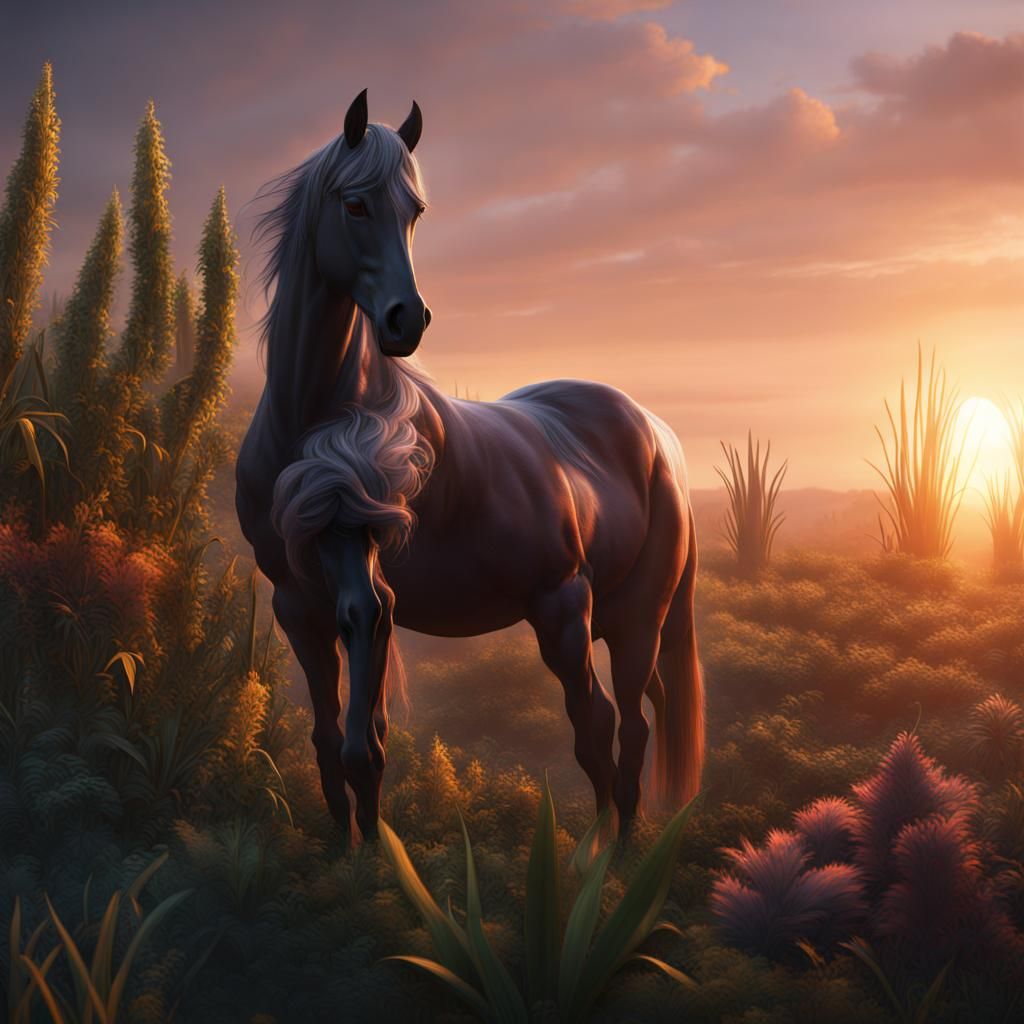 Horse at Sunrise: Fantastical Matte Painting