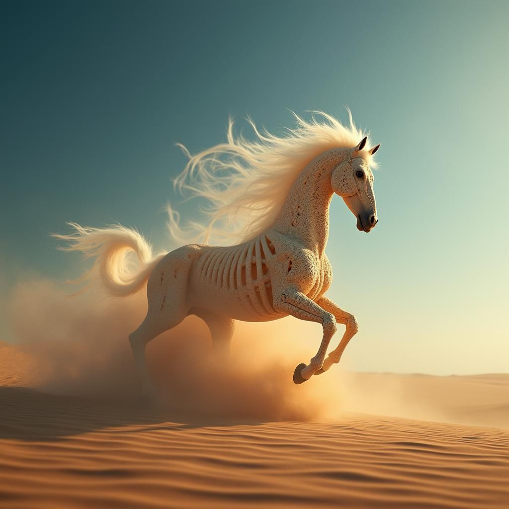 Ethereal Sand Horse Emerges from Sandstorm
