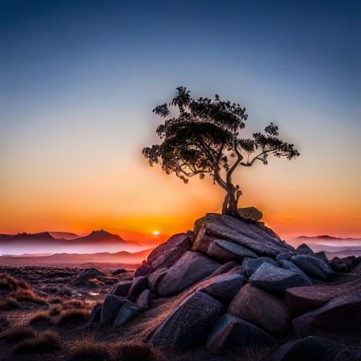 Lonely Tree At Sunset