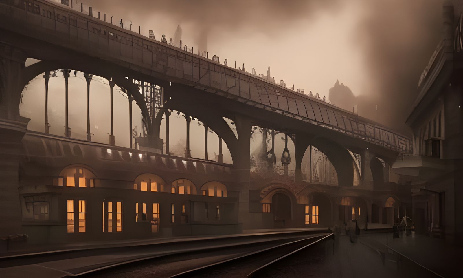 Epic Steampunk Train Station Digital Matte Painting