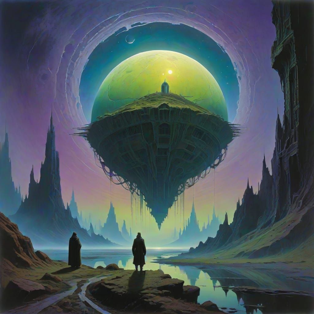 Eerie Cosmic Horror Landscape with Alien Structures