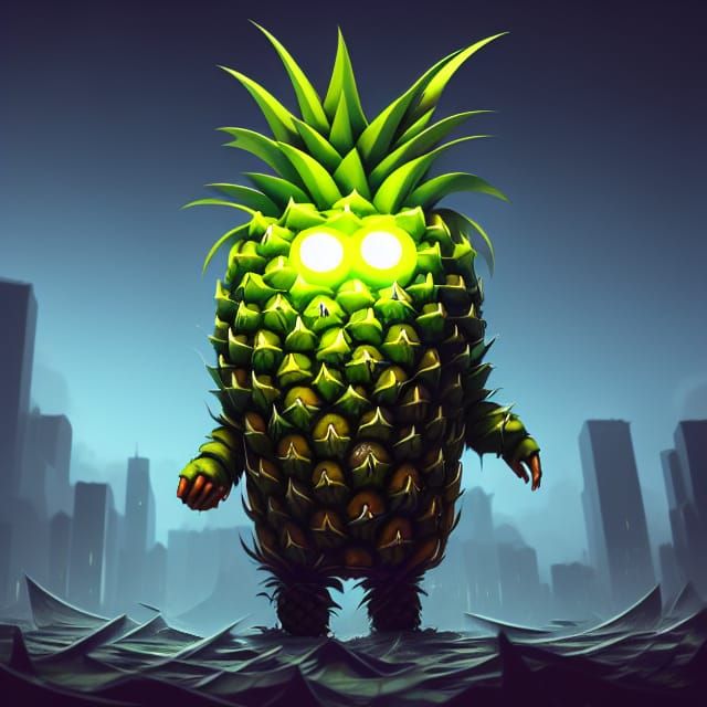 Giant Pineapple Cyclops Destroys City: 3D Digital Art