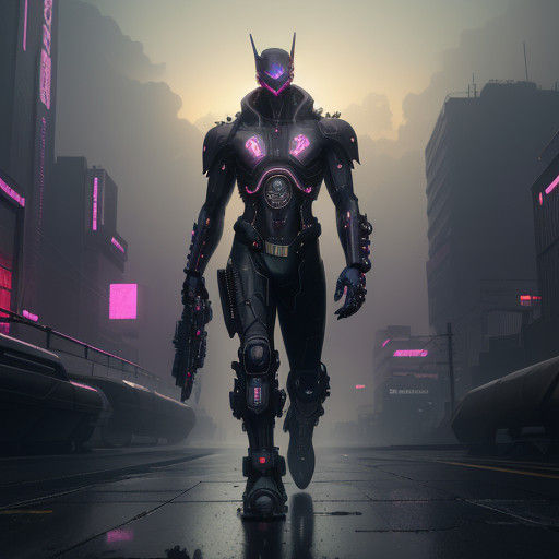 Cyberpunk Digimon Surrounded by Smoggy Cityscape