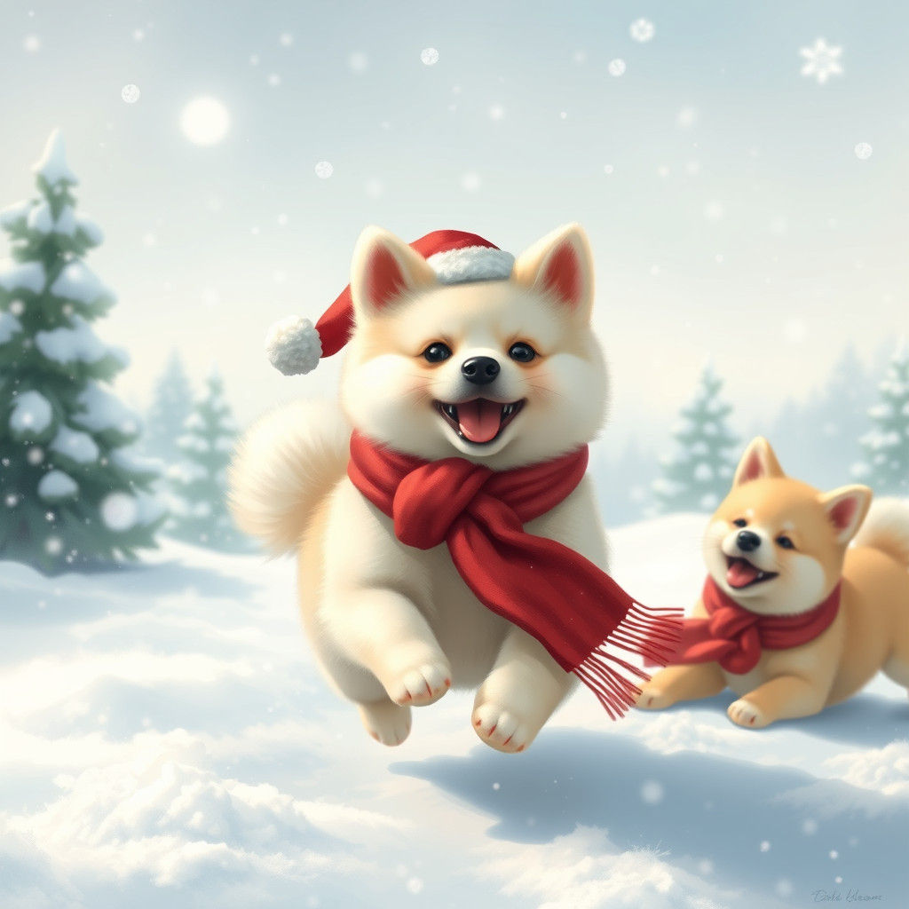 Shiba Inus Play in Snowy Winter Wonderland