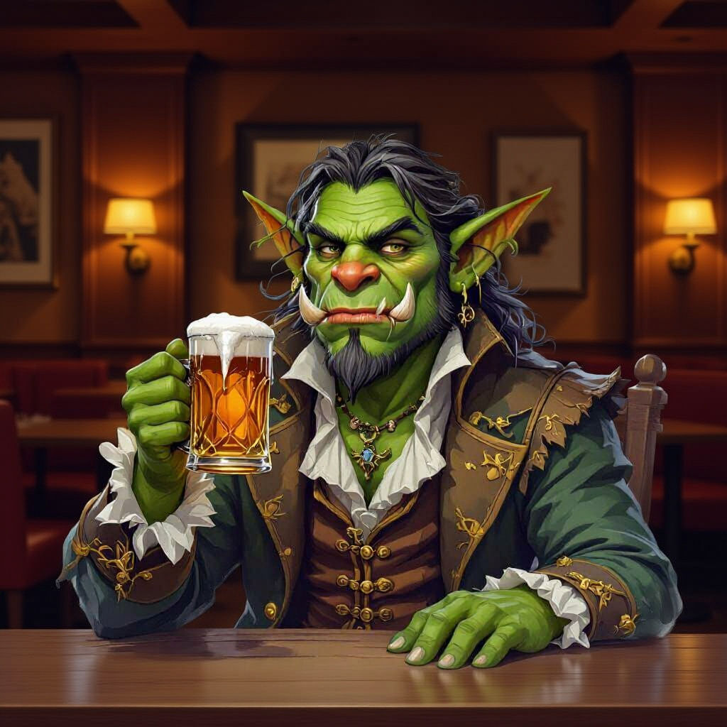 Orc Saluting with Tankard in Fantasy Tavern