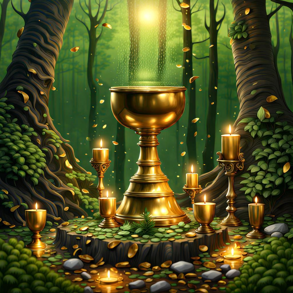 Detailed Forest Scene with Gold Chalice