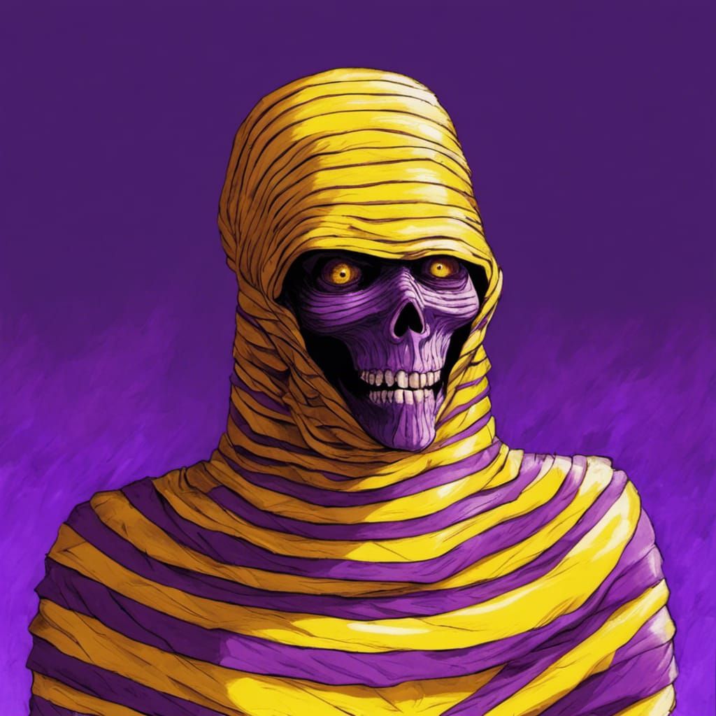 Happy Egyptian Mummy with Striped Bandages