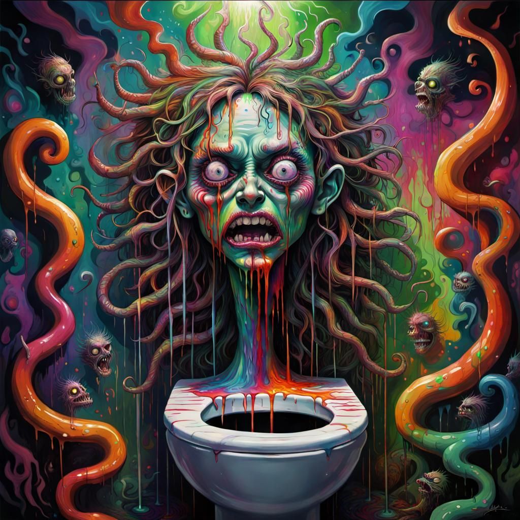 Angry Figure on Toilet: Psychedelic Concept Art