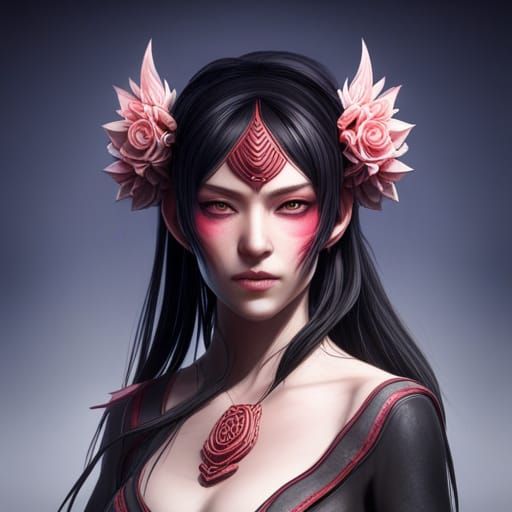 Japanese Death Goddess: Hyperdetailed Art Nouveau Portrait