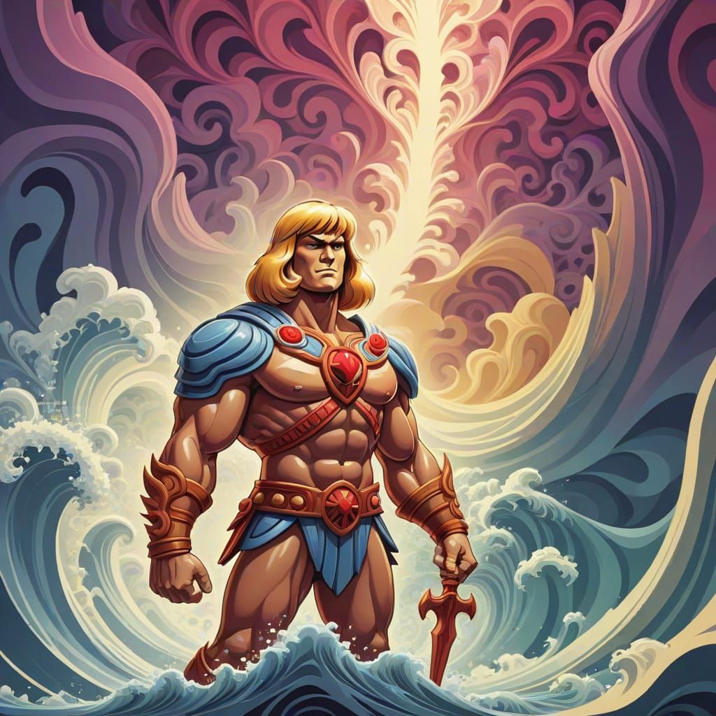 Abstract He-Man with Vector Fractal and Gouache Details