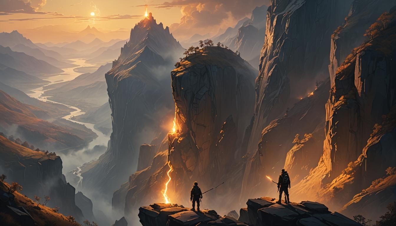 Ethereal Mountain Concept Art in Golden Light