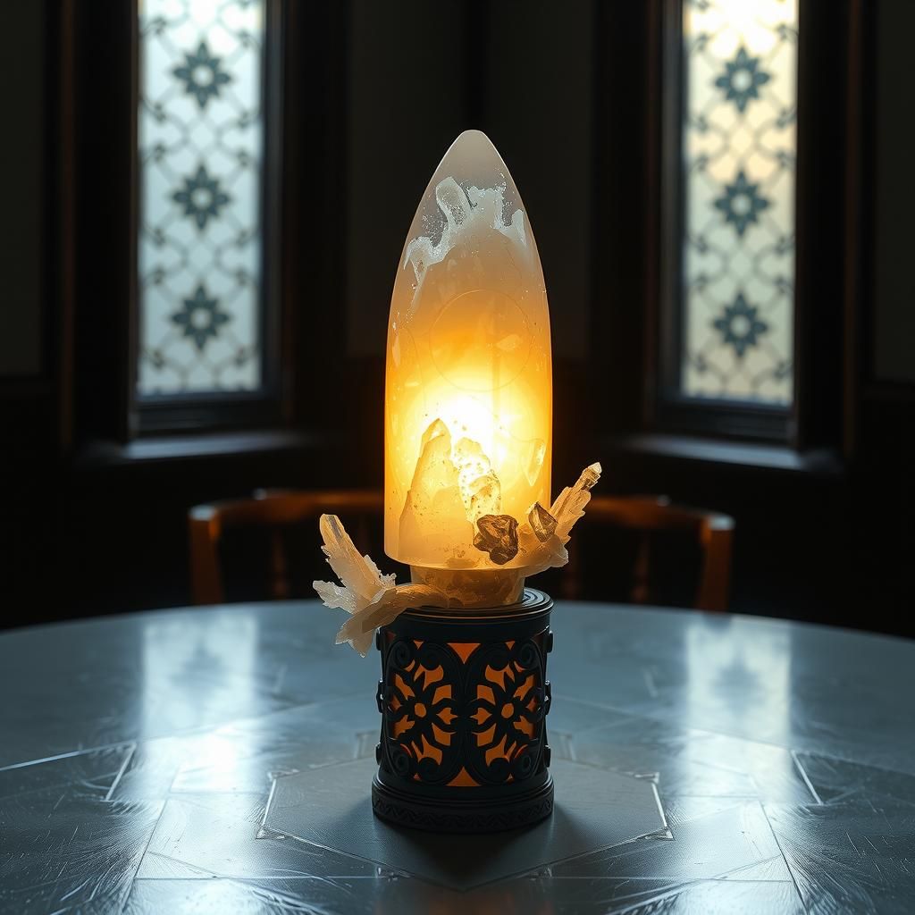 Antique Selenite Lamp with Art Nouveau Flair