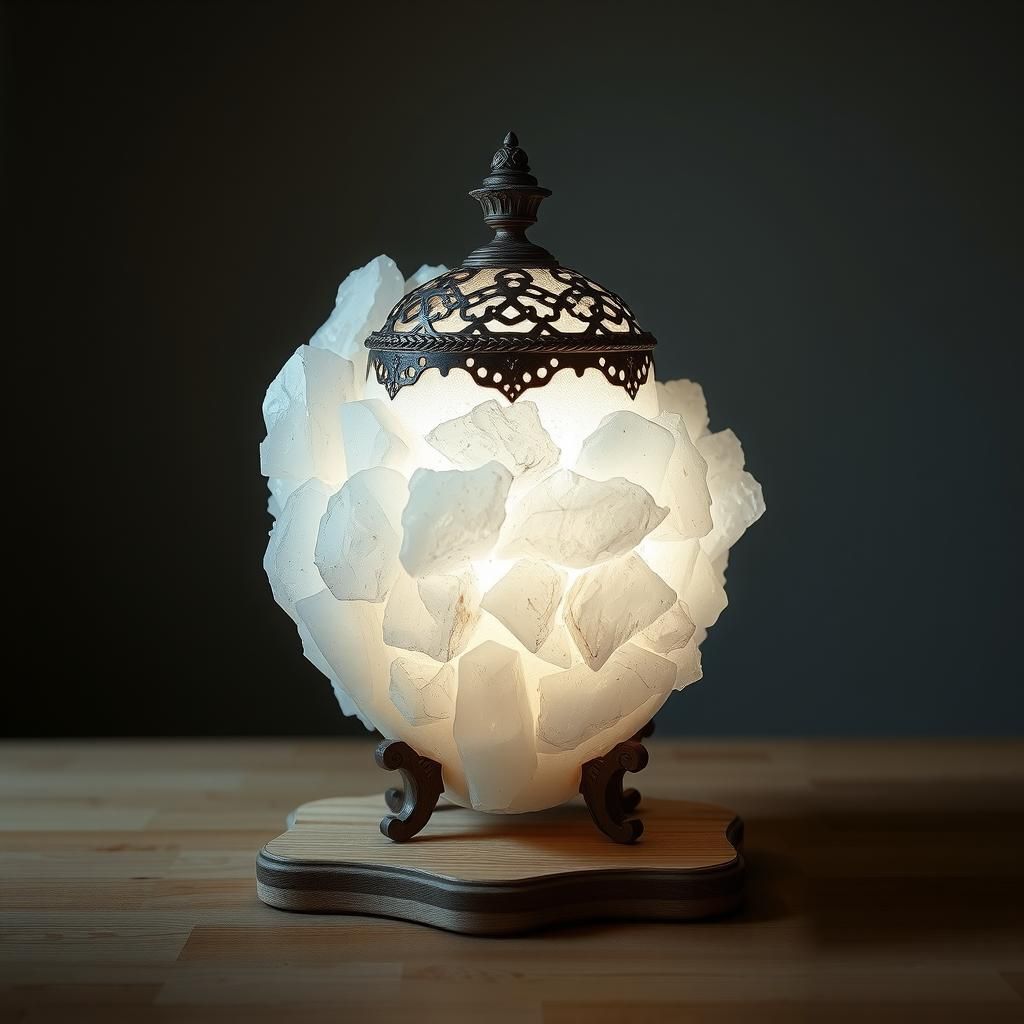 Ornate Salt and Selenite Lamp with Ethereal Glow