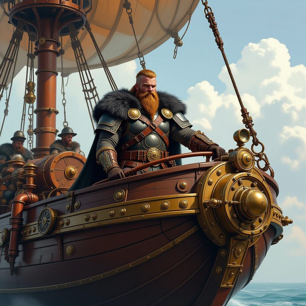 Steampunk Viking Airship Raid, Syd Mead Style