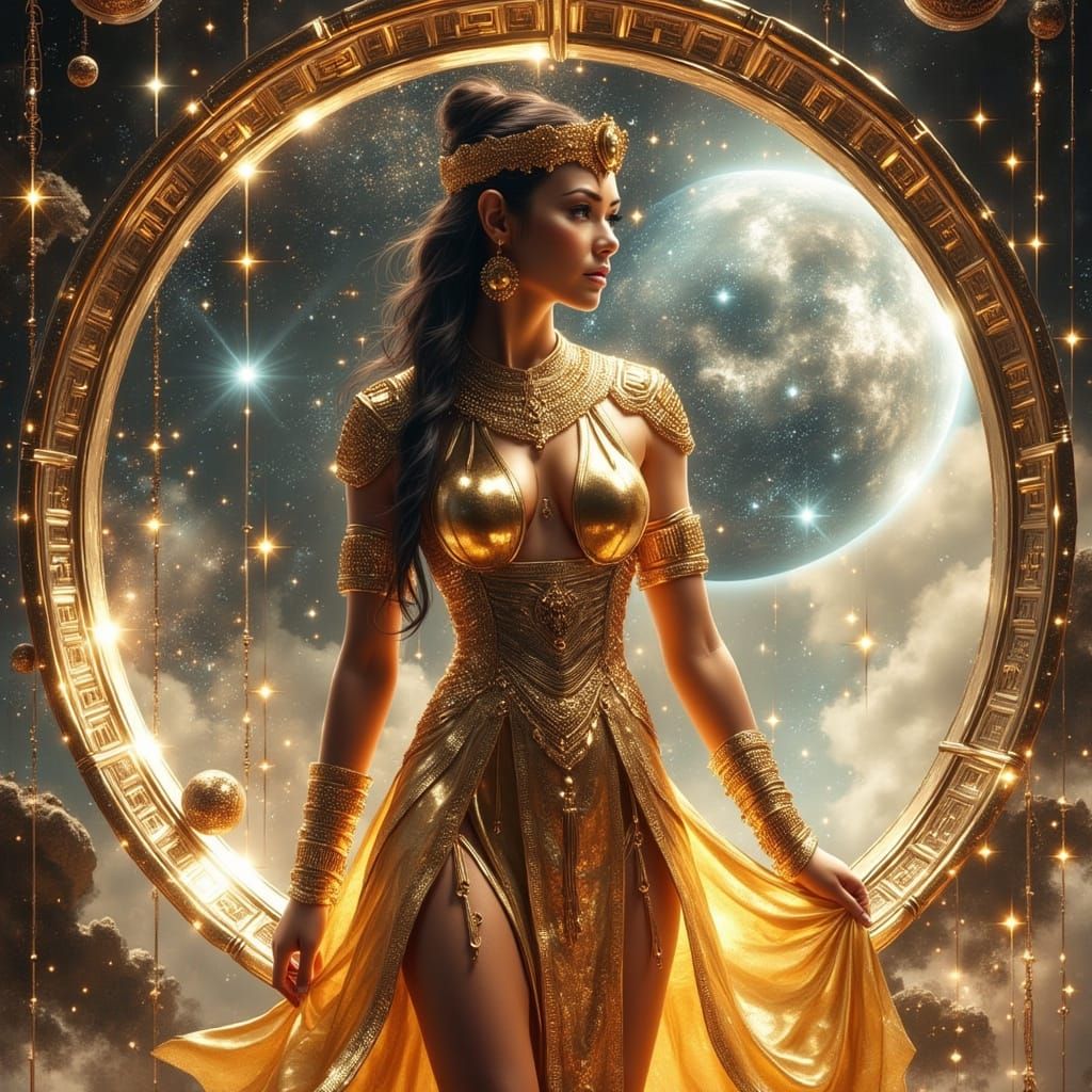 Futuristic Egyptian Priestess in Space Overlook