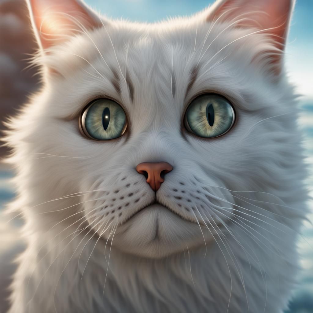 Hyperrealistic Cloud Cat Portrait in Ocean Environment