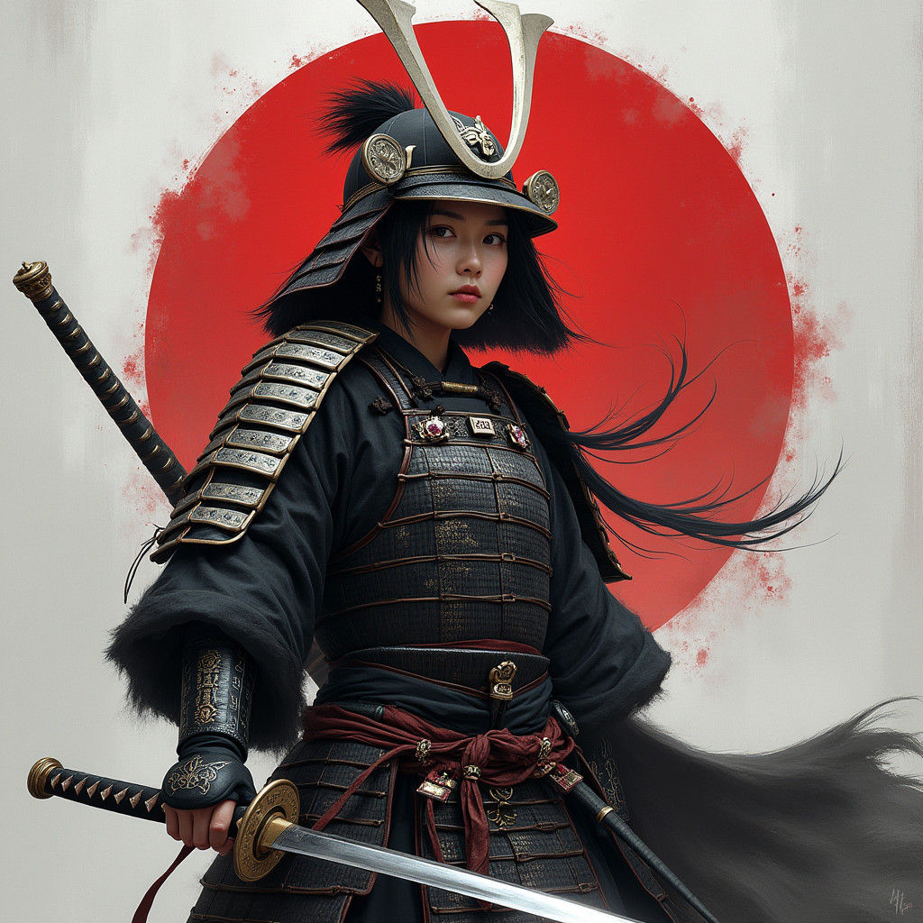 Samurai Woman Warrior in Armor with Katana