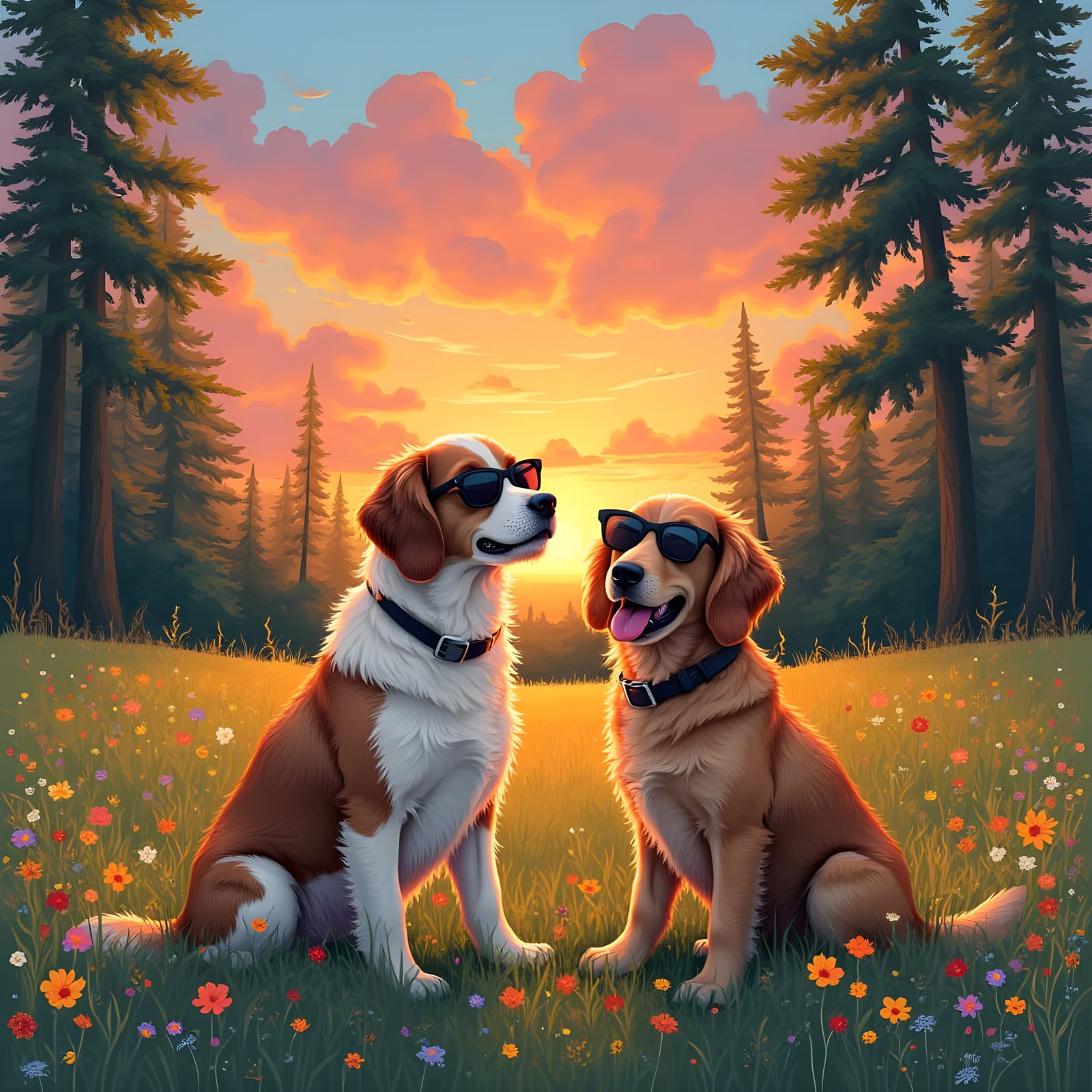 Canine Sunset Duo in Nature's Masterpiece