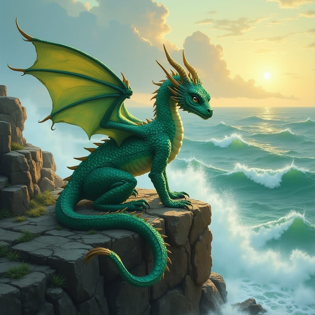 Sea Dragon Contemplates the Horizon in a Romantic Fantasy La...