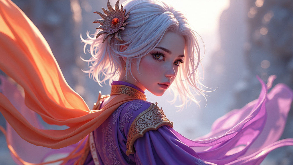 Androgynous Warrior with Platinum Hair, 3D Anime Art