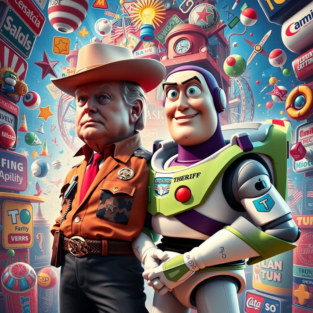 Futuristic Chaos: Trump and Musk as Sheriff Woody and Buzz L...