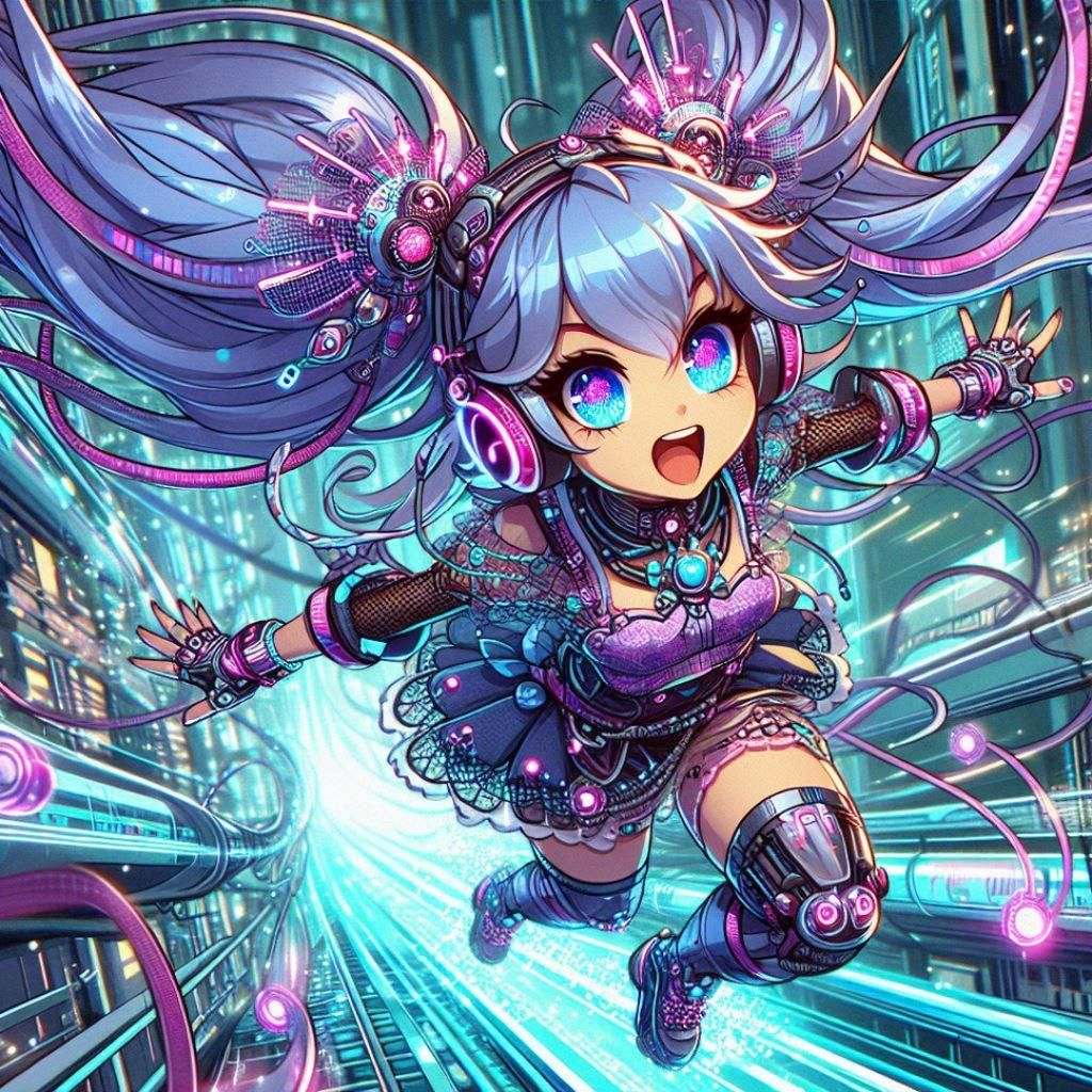 Dynamic Cartoon Tech-Warrior in Ethereal Forest