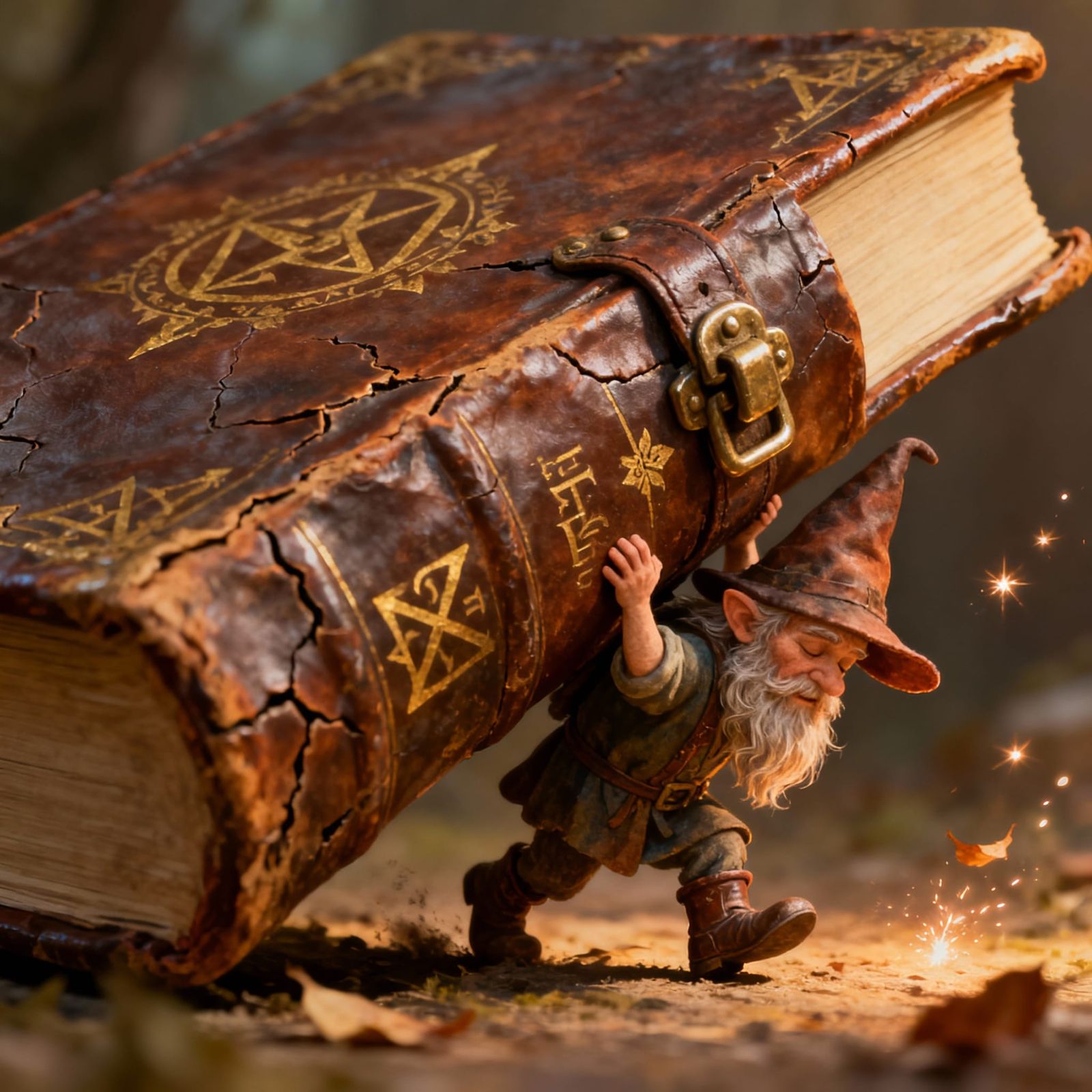 Tiny Gnome Carries Gigantic Ancient Book