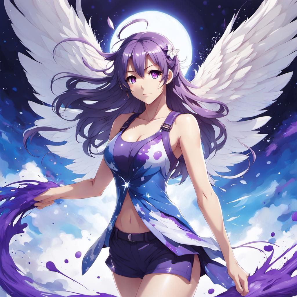 Anime Butterfly Girl with Purple and Blue Accents