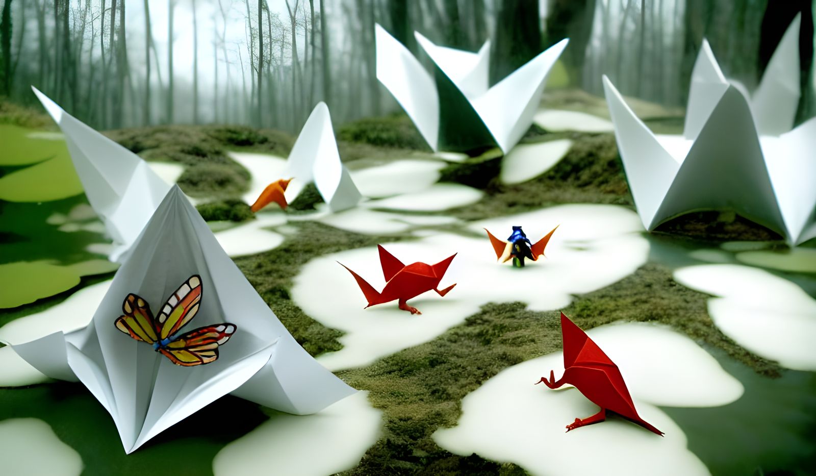 Surreal Origami Forest Dreamscape in Paper Wonderland