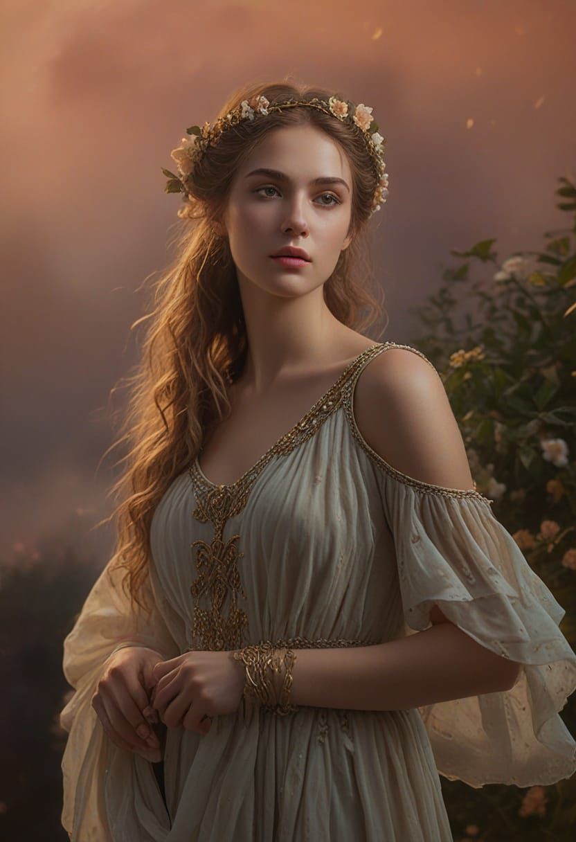 Ethereal Greek Goddess Persephone in Dreamy, Surreal Landsca...