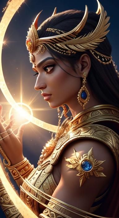 Celestial Goddess and God of War in Golden Chariot