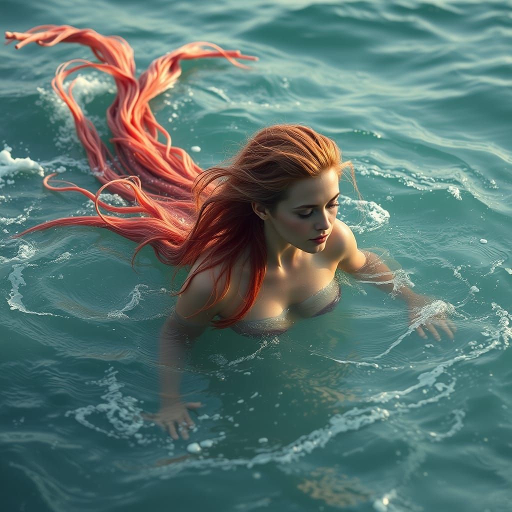 Artistic Mermaid Portrait in Realistic Ocean Waters