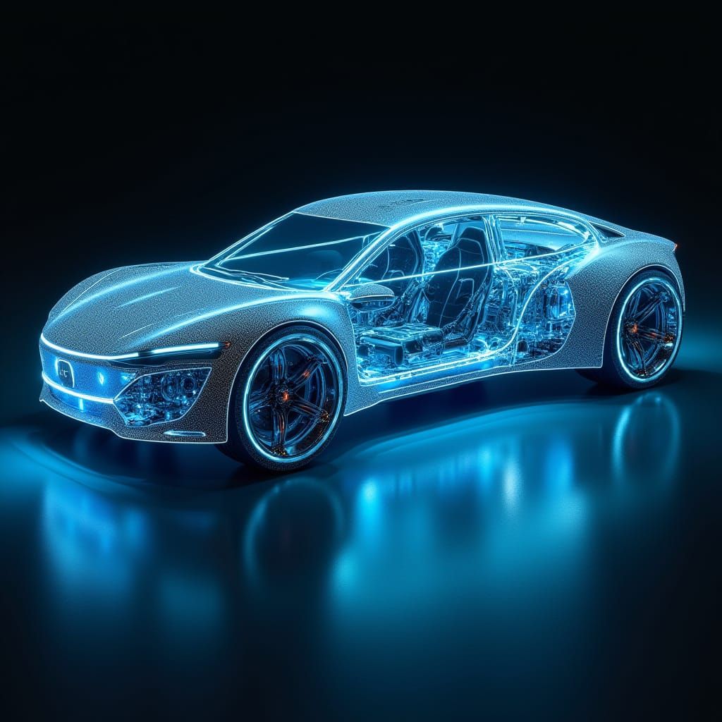 Transparent Electric Vehicle with Cyberpunk Lightning