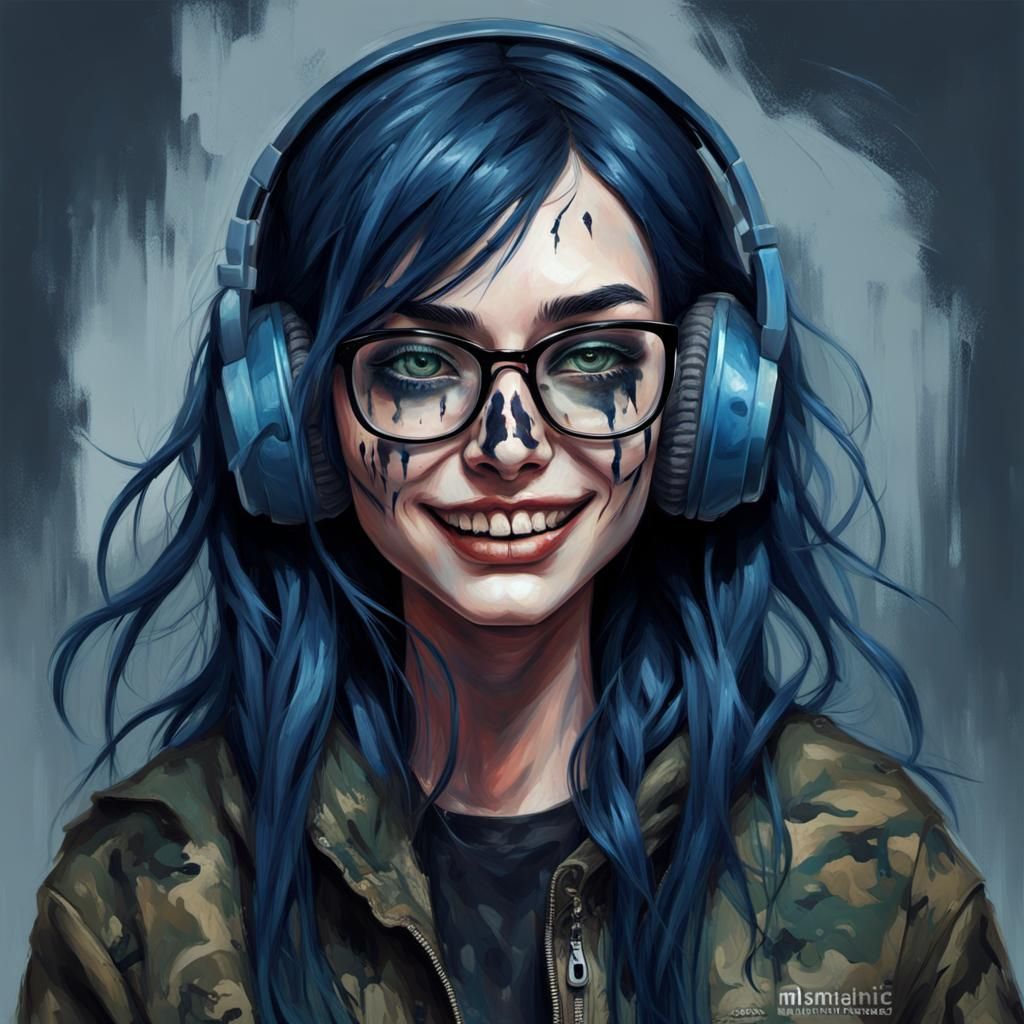 Gothic Impressionist Portrait of a Skull-Faced Girl