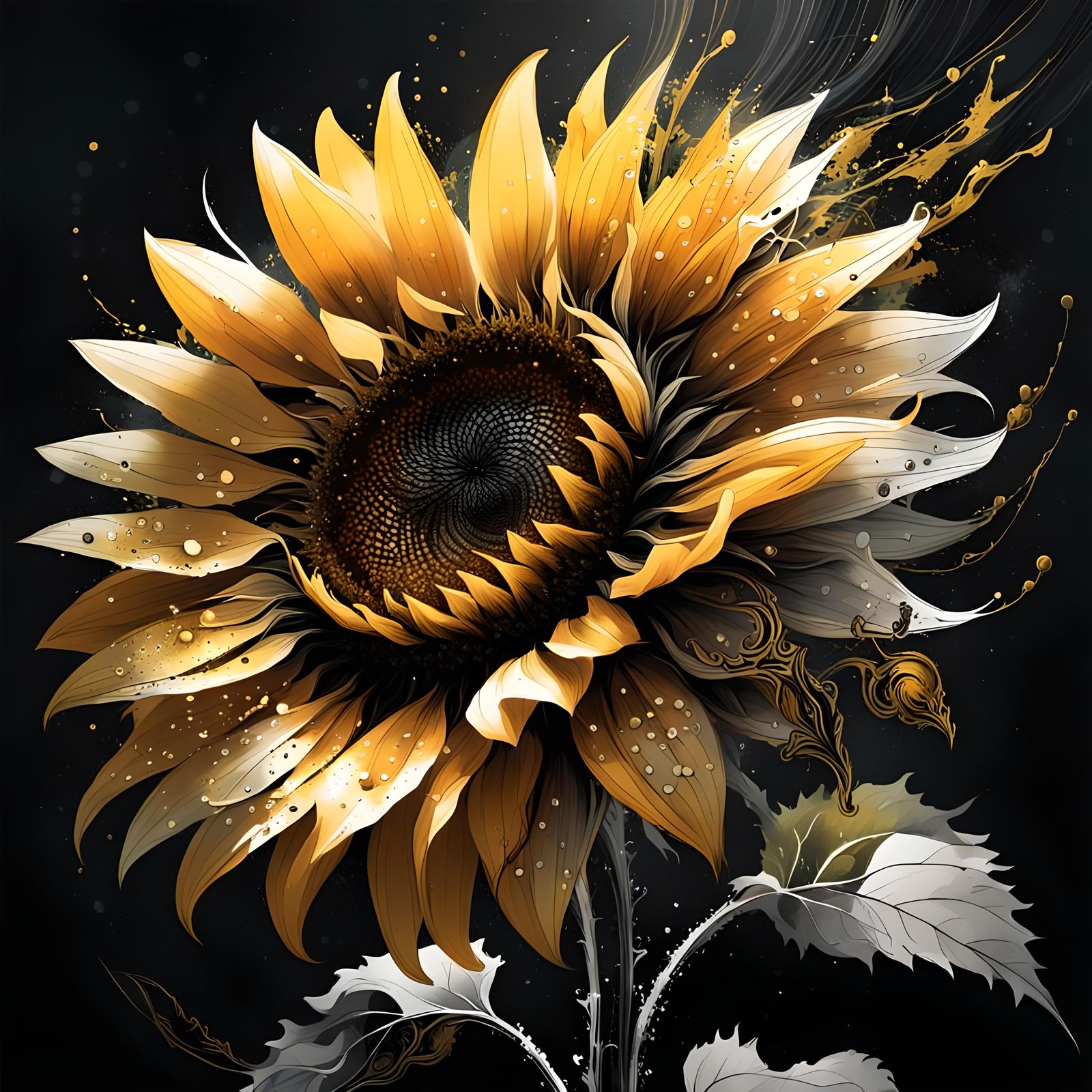 Filigree Fractal Sunflower Ink Masterpiece